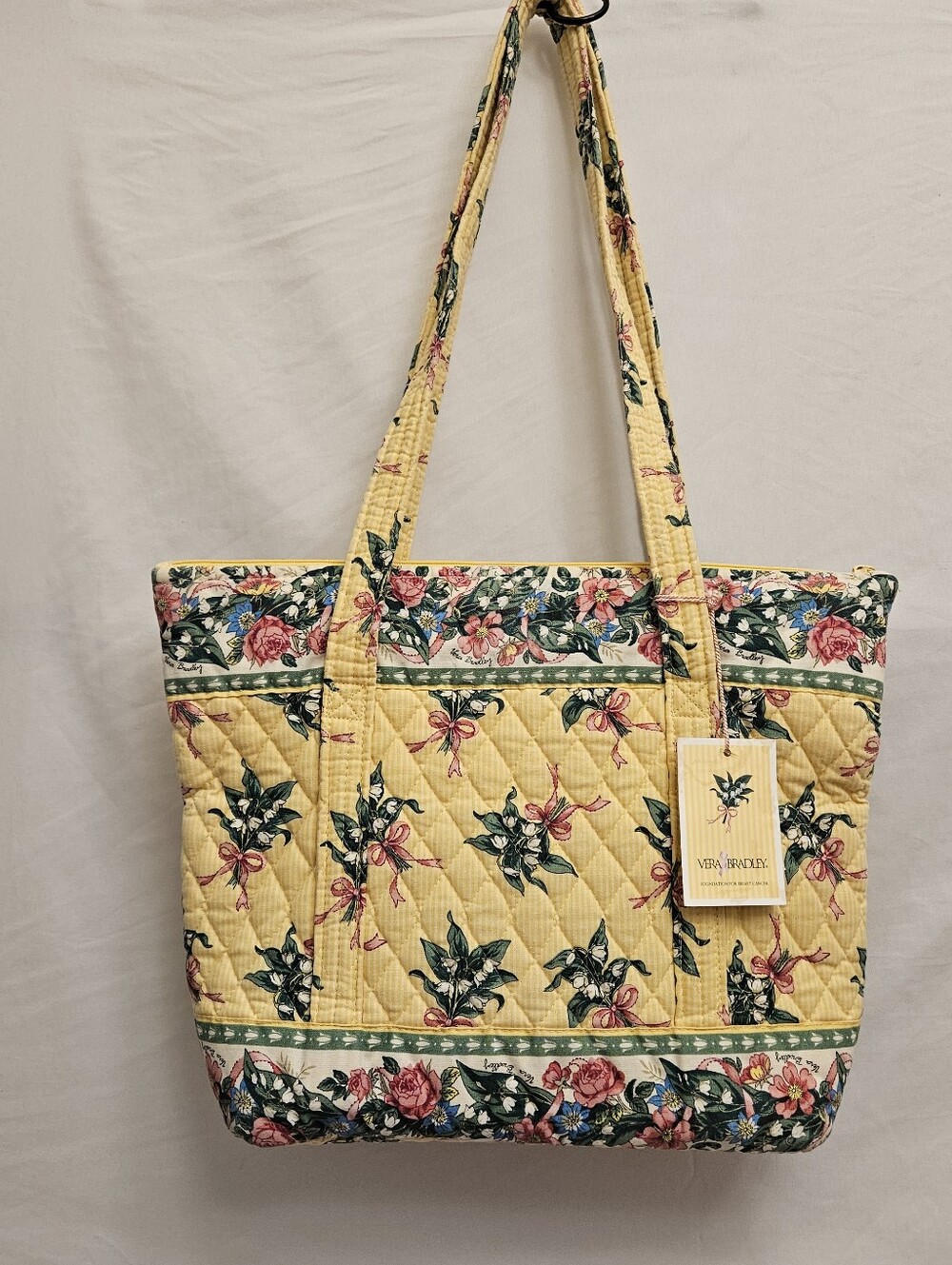 Vera Bradley Villager Hope Lily of the Valley Yellow Quilted Floral Tote Bag Vtg - Picture 2 of 16